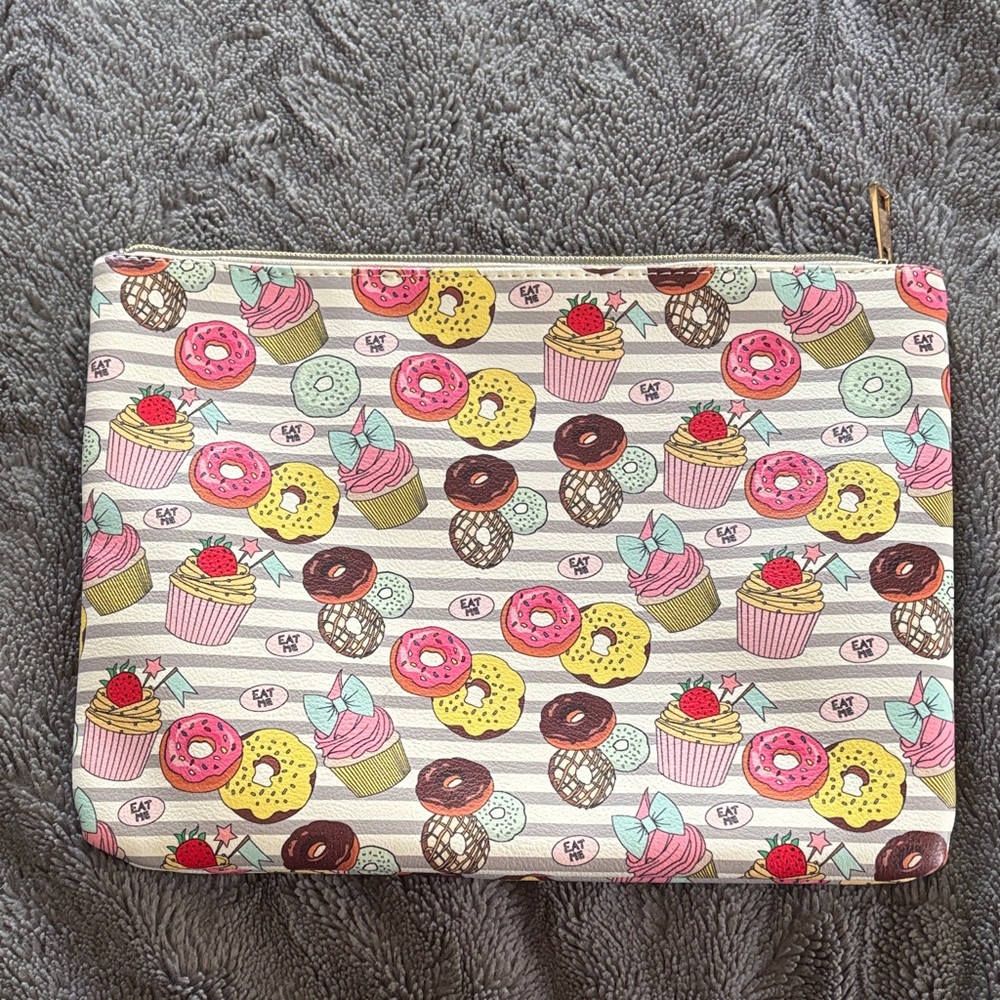 Under One Sky faux leather striped donut cupcake zipper pouch